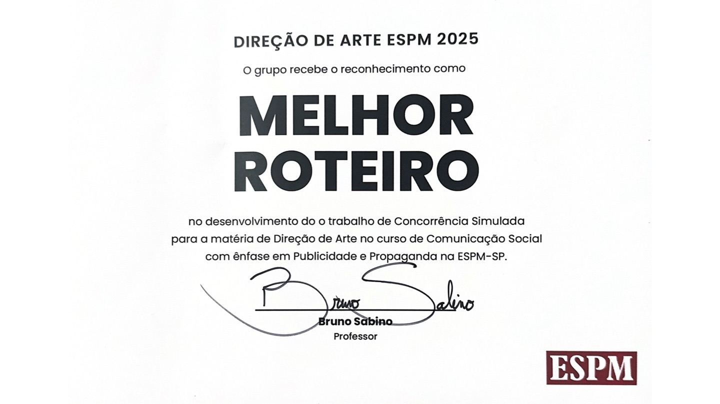 Certificado de Melhor Roteiro, Direção de Arte ESPM 2025